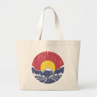 Vintage Rocky Mountain Colorado Sunset Logo Large Tote Bag