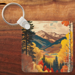 Vintage Rocky Mountains Autumn Custom Text Keychain