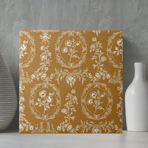 Vintage Rococo Flowers Floral Pattern Tile