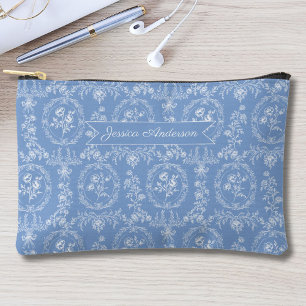 Vintage Rococo Flowers Floral Personalized Name Accessory Pouch