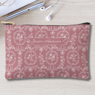 Vintage Rococo Flowers Floral Personalized Name Accessory Pouch