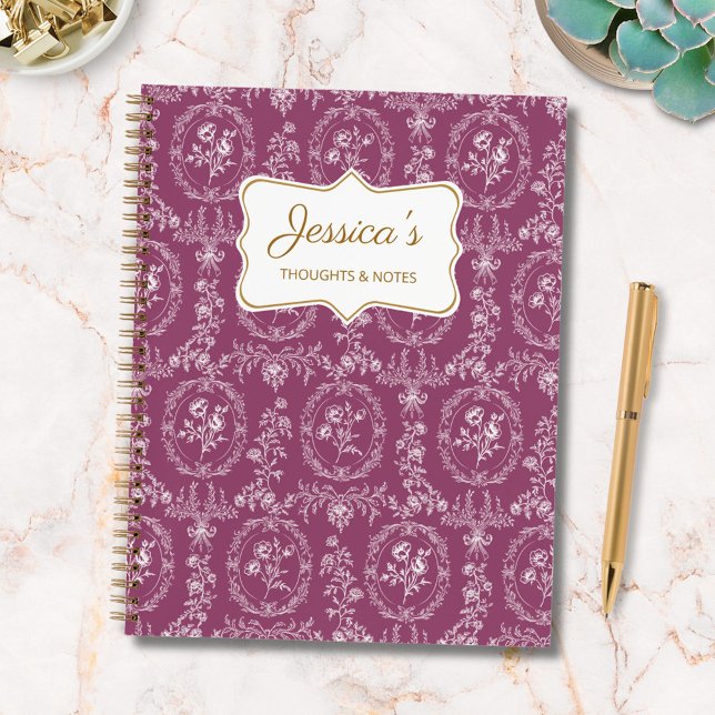 Vintage Rococo Flowers Floral Personalized Name Notebook (In situ)