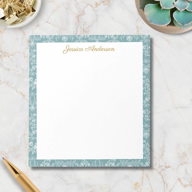 Vintage Rococo Flowers Floral Personalized Name Notepad (In situ)