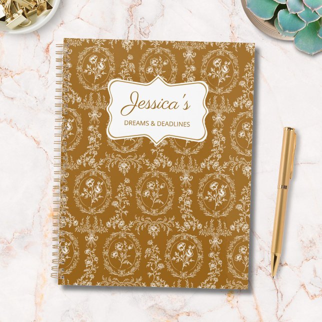 Vintage Rococo Flowers Floral Personalized Name Planner (In situ)