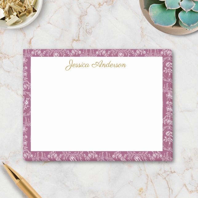 Vintage Rococo Flowers Floral Personalized Name Post-it Notes (In situ)
