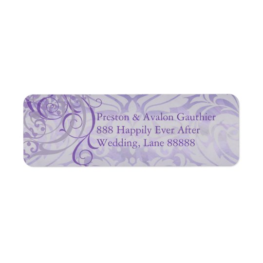 Vintage Rococo Purple Scroll Damask Address Label