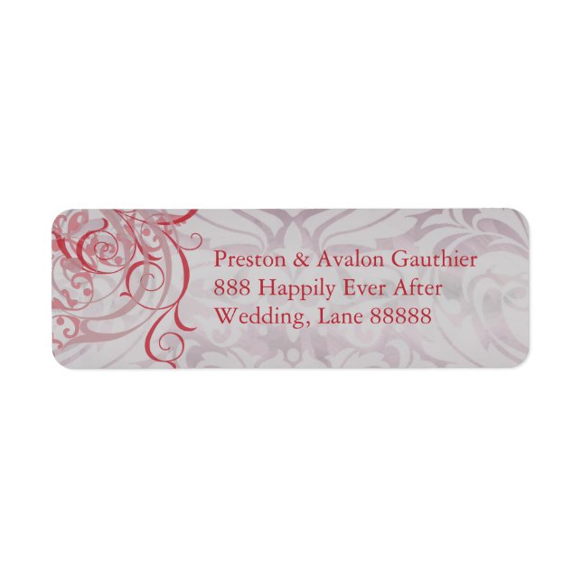 Vintage Rococo Red Scroll Damask Address Label (Front)