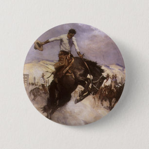Vintage Rodeo Cowboy, Breezy Riding by WHD Koerner 2 Inch Round Button