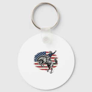 Vintage Rodeo Cowboy Patriotic Horse Rider Vector_ Keychain