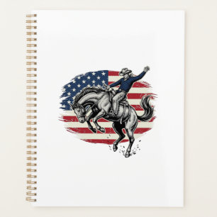 Vintage Rodeo Cowboy Patriotic Horse Rider Vector_ Planner