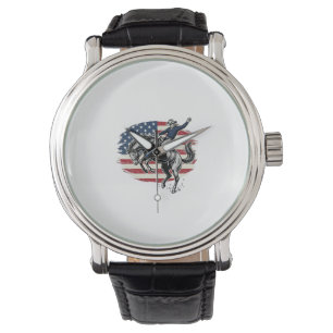 Vintage Rodeo Cowboy Patriotic Horse Rider Vector_ Watch