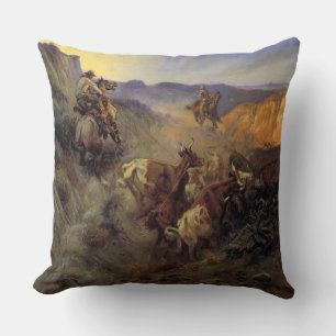 Vintage Rodeo Cowboy Roping Steers The Slick Ear Throw Pillow
