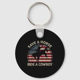 Vintage Rodeo Cowboy Western Country Horse Usa Pat Keychain