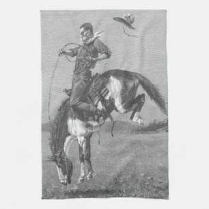 Vintage Rodeo Cowboys, Bucking Bronco by Remington Kitchen Towel