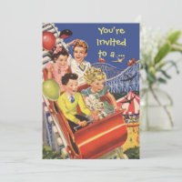 Vintage Roller Coaster Birthday Party Invitation
