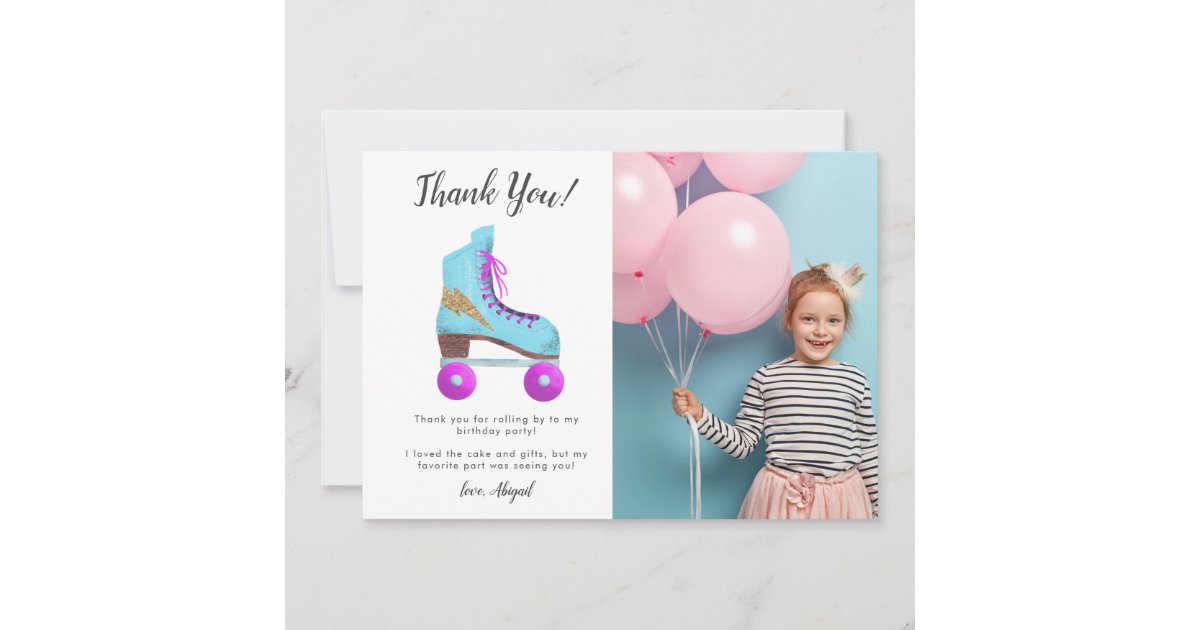 Vintage Roller Skate Birthday Party Photo Thank You Card | Zazzle