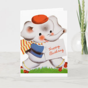 Vintage Roller Skating Elephant Birthday Card