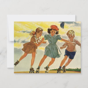 Vintage Roller Skating Fun Children Boys and Girls Invitation