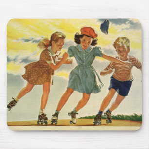 Vintage Roller Skating Fun Children Boys and Girls Mouse Pad