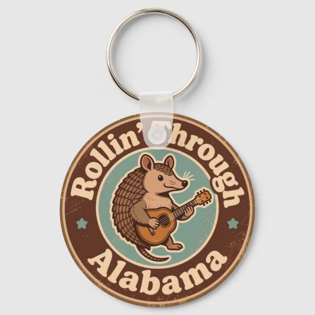 Vintage Rollin Through Alabama Armadillo Music  Keychain (Front)