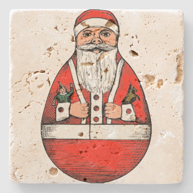 Vintage Roly Poly Santa Claus Christmas Stone Coaster (Front)