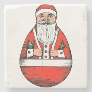 Vintage Roly Poly Santa Claus Christmas Stone Coaster