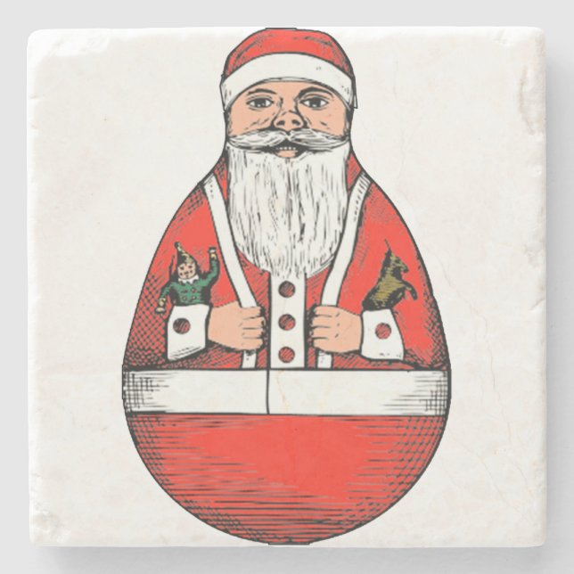 Vintage Roly Poly Santa Claus Christmas Stone Coaster (Front)