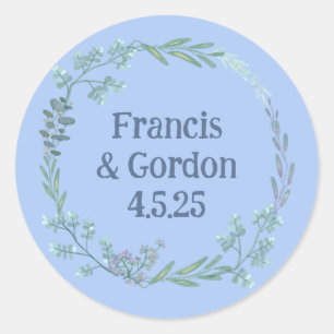 Vintage Romance Blue Garden Floral Wreath Classic Round Sticker