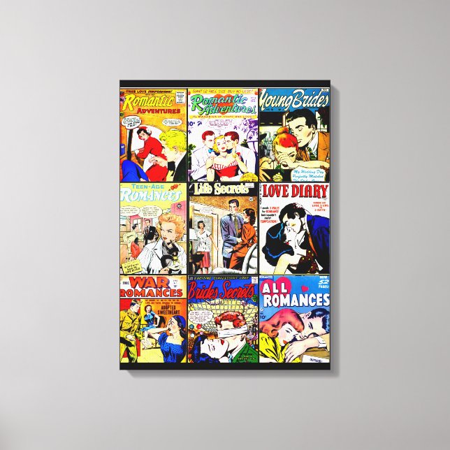 Vintage Romance Comic Book Cover Collage Canvas Print (Front)