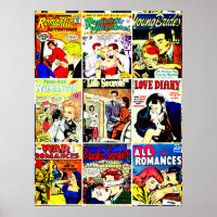 Vintage Romance Comic Book Cover Collage