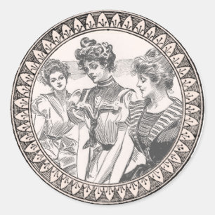  Vintage Romance Couple: Antique Roses Girly Love Classic Round Sticker