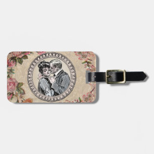  Vintage Romance Couple: Antique Roses Girly Love Luggage Tag