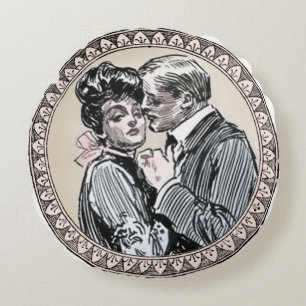  Vintage Romance Couple: Antique Roses Girly Love Round Pillow