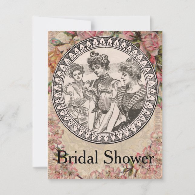 Vintage Romance Couple Antique Roses Wedding Invitation (Back)