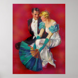 Vintage Romance Couple in Evening Dress with Fan Poster