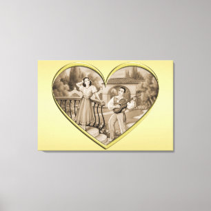 Vintage Romance couple, man and woman, gold Canvas Print