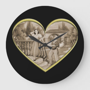 Vintage Romance couple, man and woman love Large Clock
