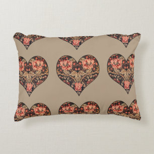 Vintage Romance Floral Hearts Decorative Pillow
