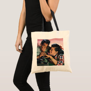 Vintage Romance, High School Sweethearts in Love Tote Bag