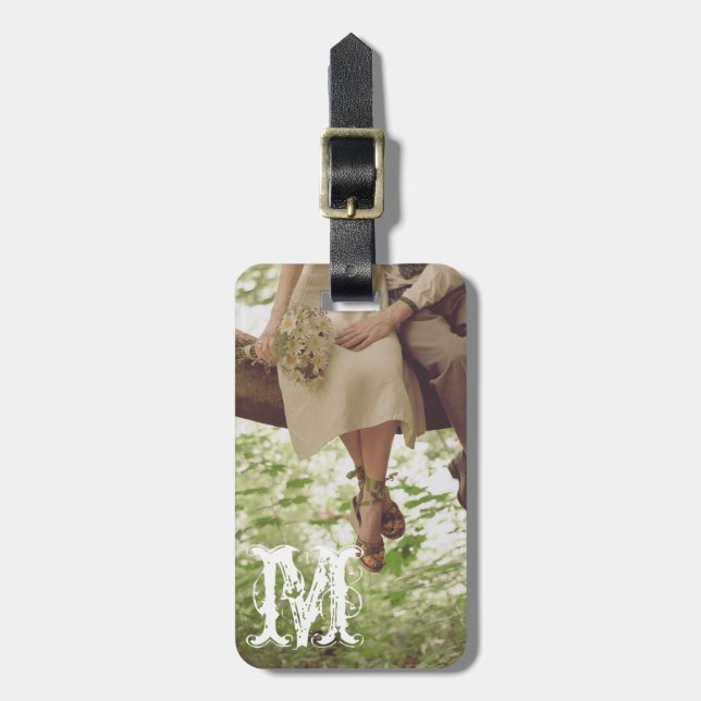 Vintage Romance Love Couple Monogram Luggage Tag (Front Vertical)