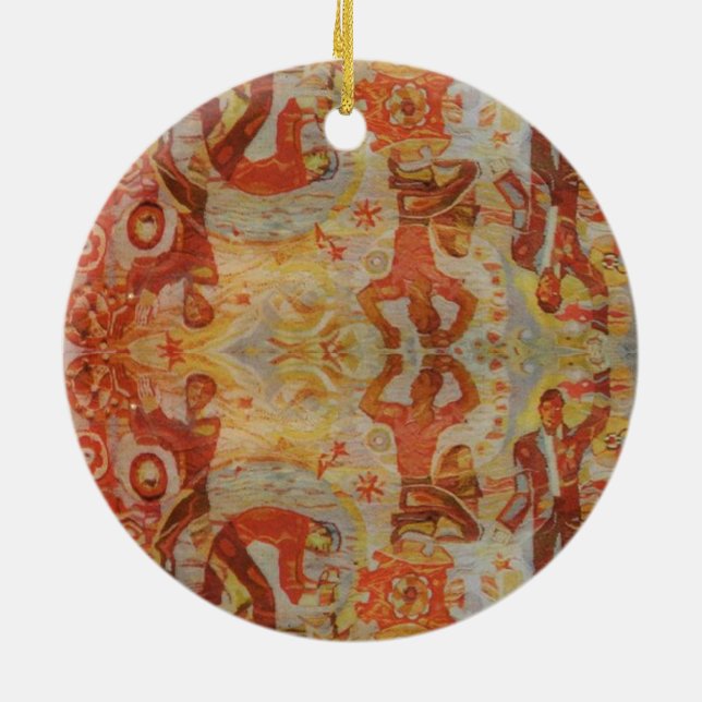 Vintage Romanian embroidery, traditional design Ceramic Ornament (Back)