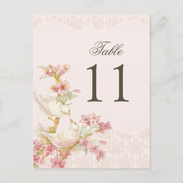 Vintage Romantic Birds Love  Wedding Table Number Postcard (Front)
