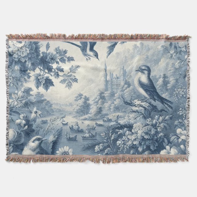 Vintage romantic Blue Throw Blanket (Front)