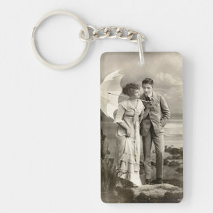 Vintage Romantic Couple with Parasol Keychain