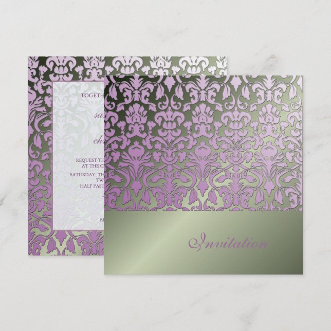 Vintage+ Romantic Damask Wedding Invitations (Front/Back)