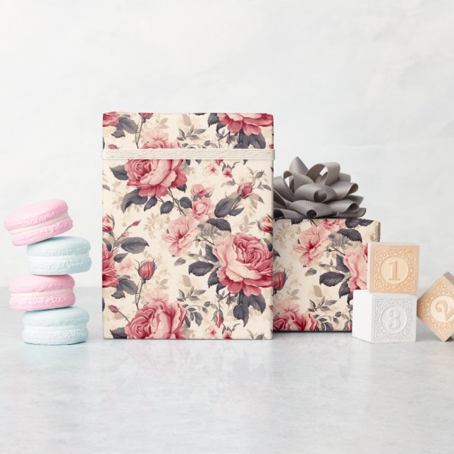 Vintage Romantic Dusty Rose Floral Wrapping Paper (Baby Shower)