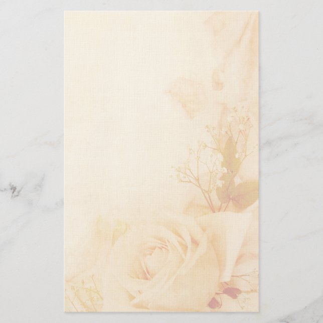 Vintage Romantic Faded Rose Parchment Stationery (Front)