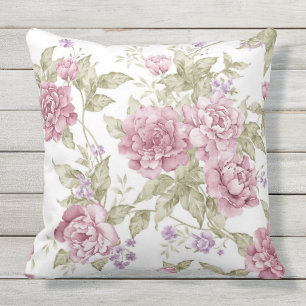 Vintage Romantic Floral Purple Roses Pattern Outdoor Pillow