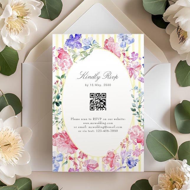 Vintage Romantic Floral Regency Wedding QR Code RSVP Card (Creator Uploaded)
