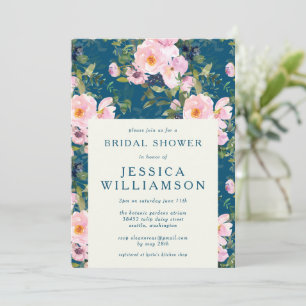 Vintage Romantic Florals in Blue Bridal Shower Invitation